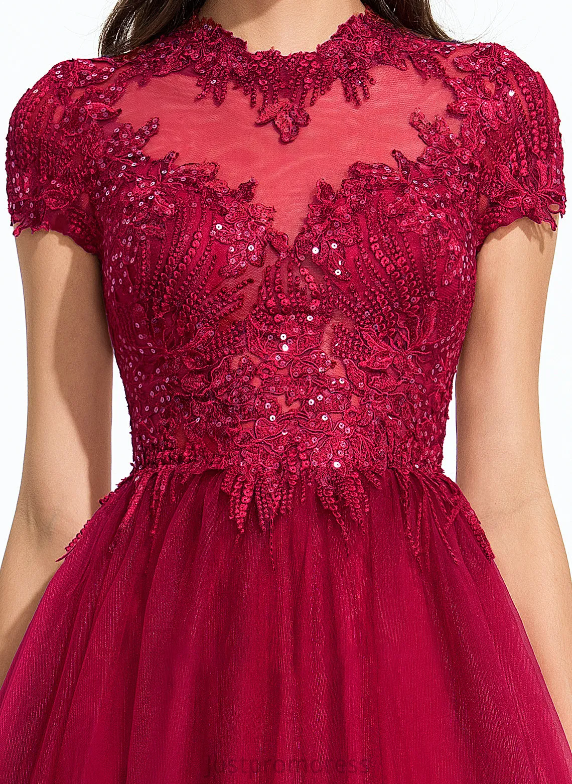 Floor-Length Ball-Gown/Princess Prom Dresses With Tulle Alma Scoop Sequins Neck