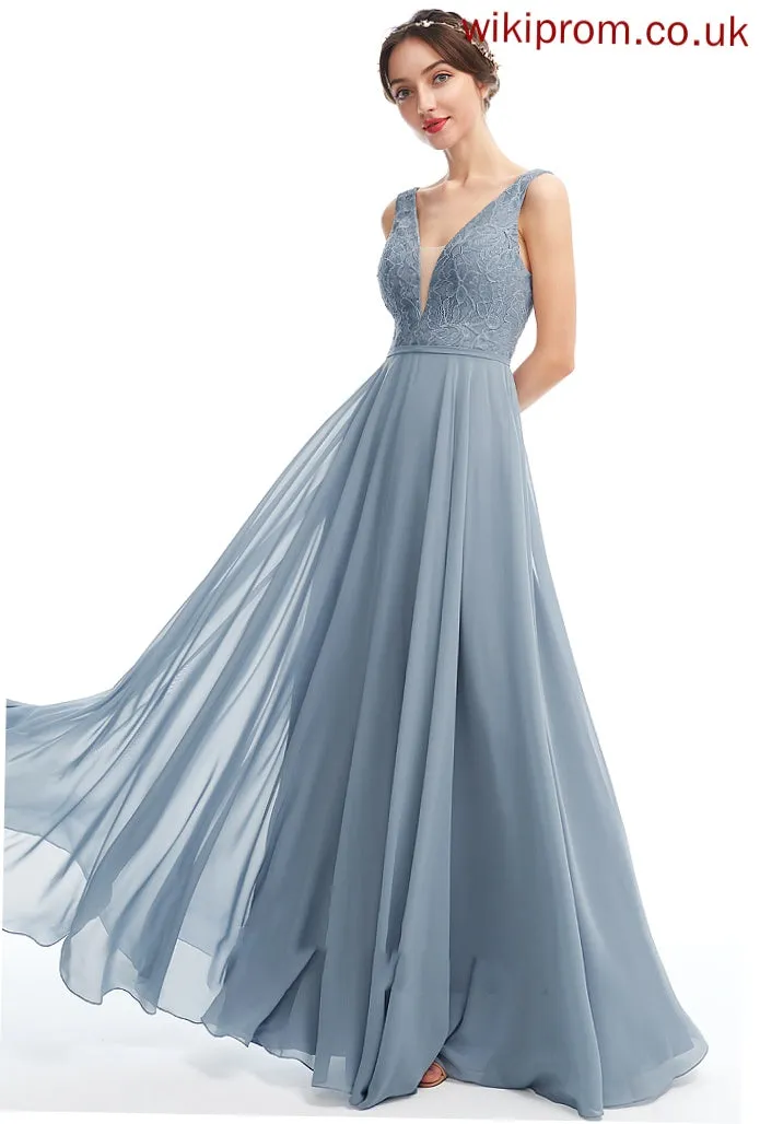 Floor-Length Length Straps Silhouette Lace A-Line Fabric Neckline V-neck Marcia Floor Length V-Neck Bridesmaid Dresses