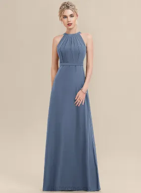 Floor-Length Silhouette Fabric A-Line ScoopNeck Neckline Embellishment Ruffle Length Estrella Natural Waist Floor Length Bridesmaid Dresses
