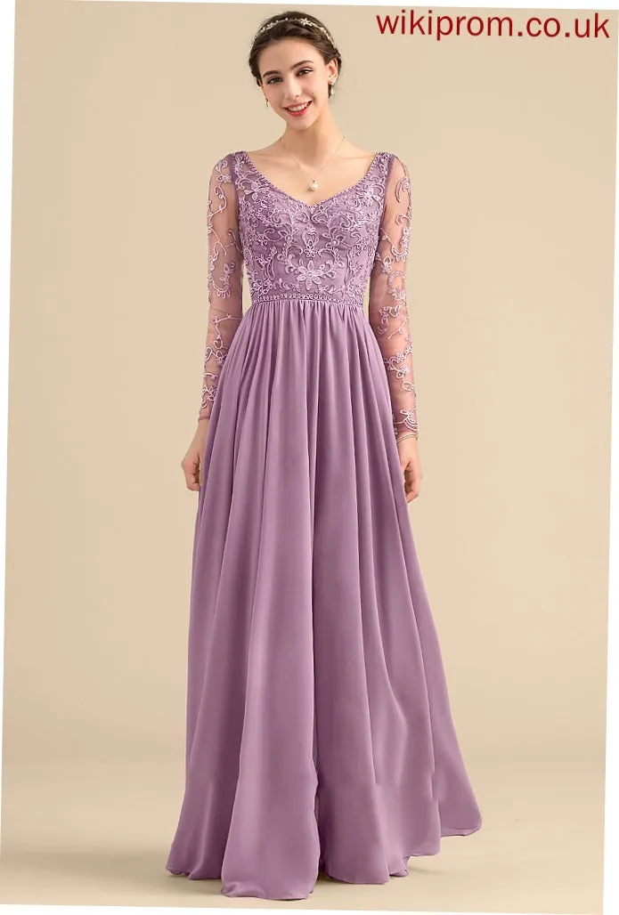 Floor-Length Silhouette V-neck Beading Embellishment Pockets Neckline Fabric A-Line Length Sadie Natural Waist Bridesmaid Dresses