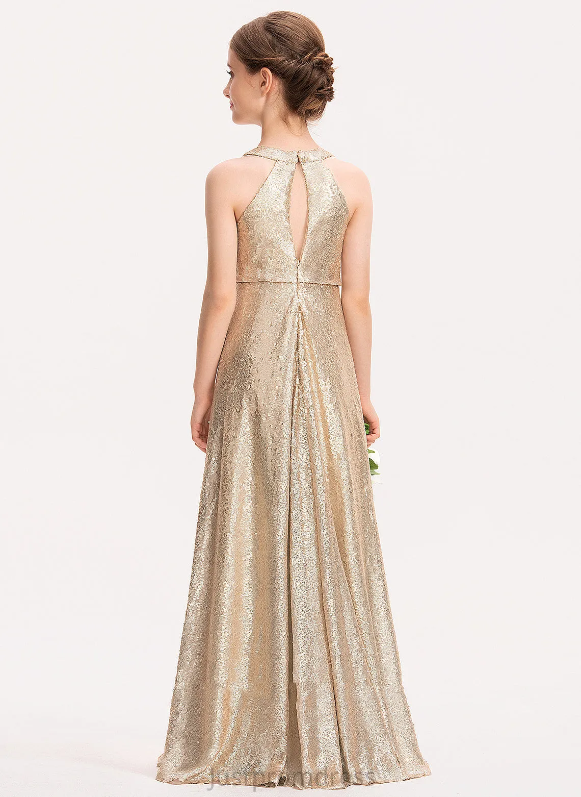 Floor-length With Hole Neck Sequined Scoop - Back Girl Ansley Flower Flower Girl Dresses Dress A-Line Sleeveless
