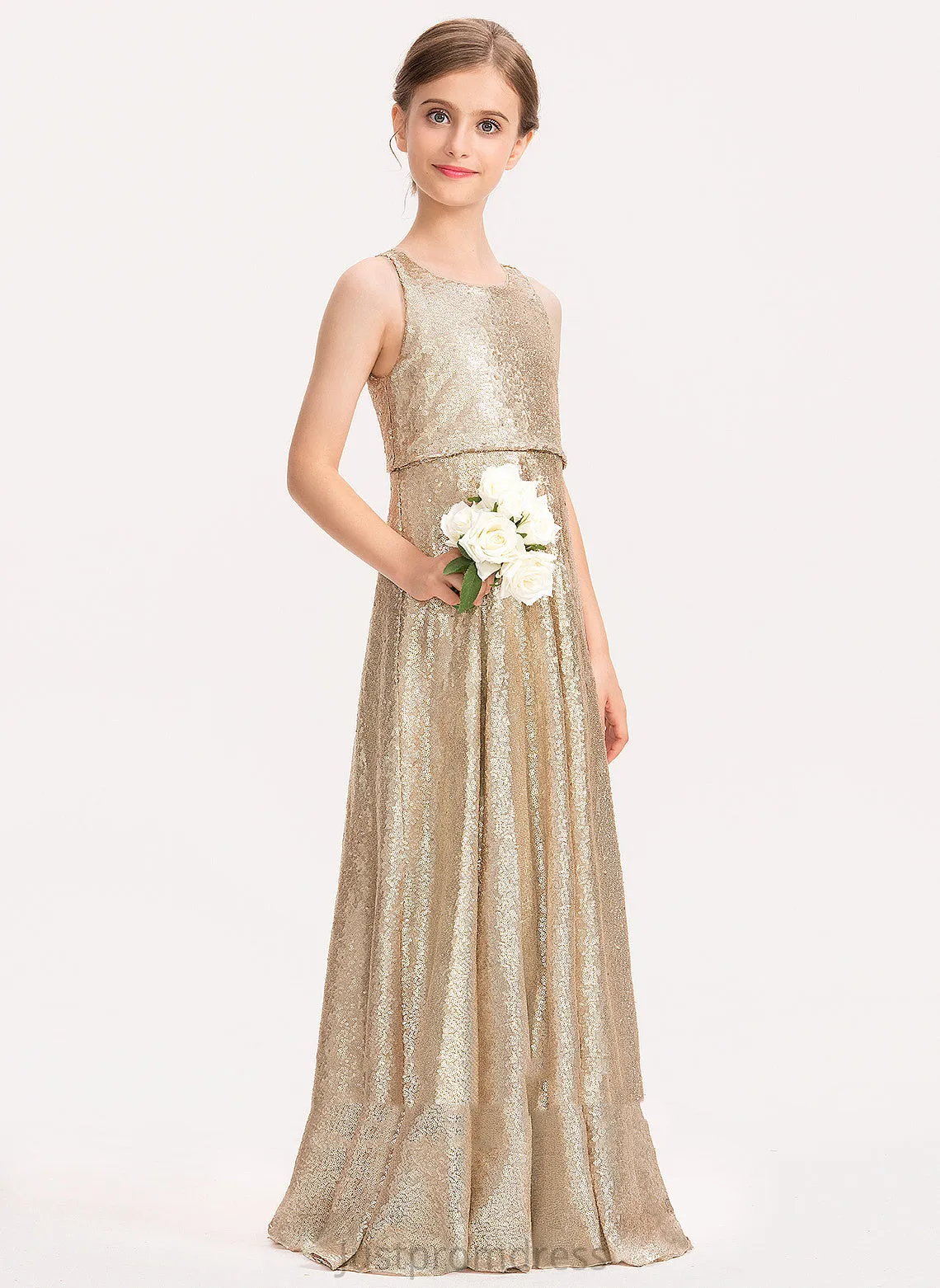 Floor-length With Hole Neck Sequined Scoop - Back Girl Ansley Flower Flower Girl Dresses Dress A-Line Sleeveless