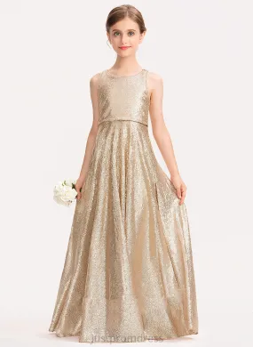 Floor-length With Hole Neck Sequined Scoop - Back Girl Ansley Flower Flower Girl Dresses Dress A-Line Sleeveless