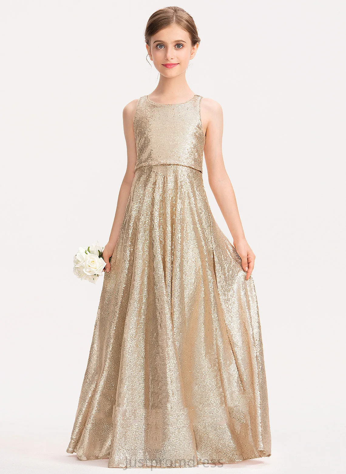 Floor-length With Hole Neck Sequined Scoop - Back Girl Ansley Flower Flower Girl Dresses Dress A-Line Sleeveless