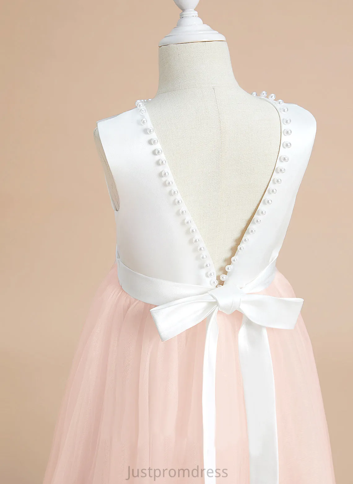 Flower Scoop Satin/Tulle With - Girl Neck Flower Girl Dresses Dress Tea-length Chasity A-Line Sleeveless Beading/Bow(s)