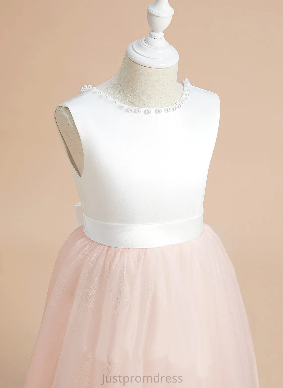 Flower Scoop Satin/Tulle With - Girl Neck Flower Girl Dresses Dress Tea-length Chasity A-Line Sleeveless Beading/Bow(s)