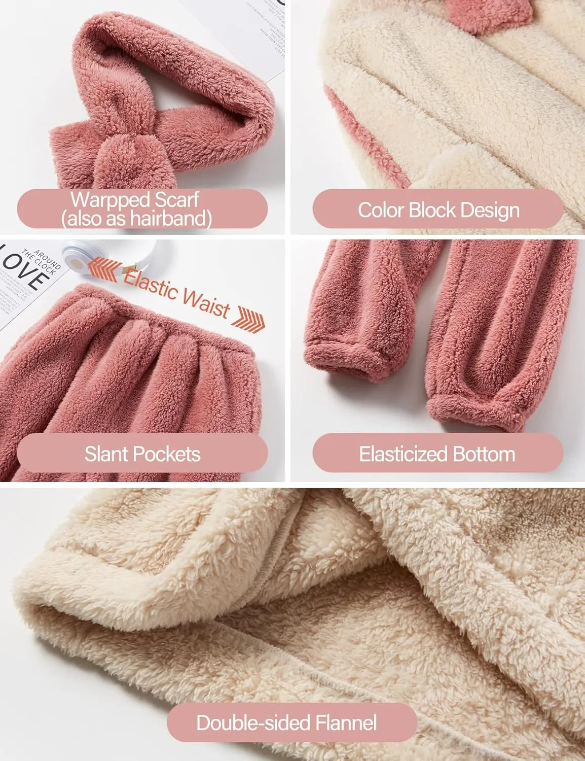 Flygo Fleece Pajamas Women Winter Fuzzy Pajamas Lounge Set Pullover Top Pants Plush Sleepwear