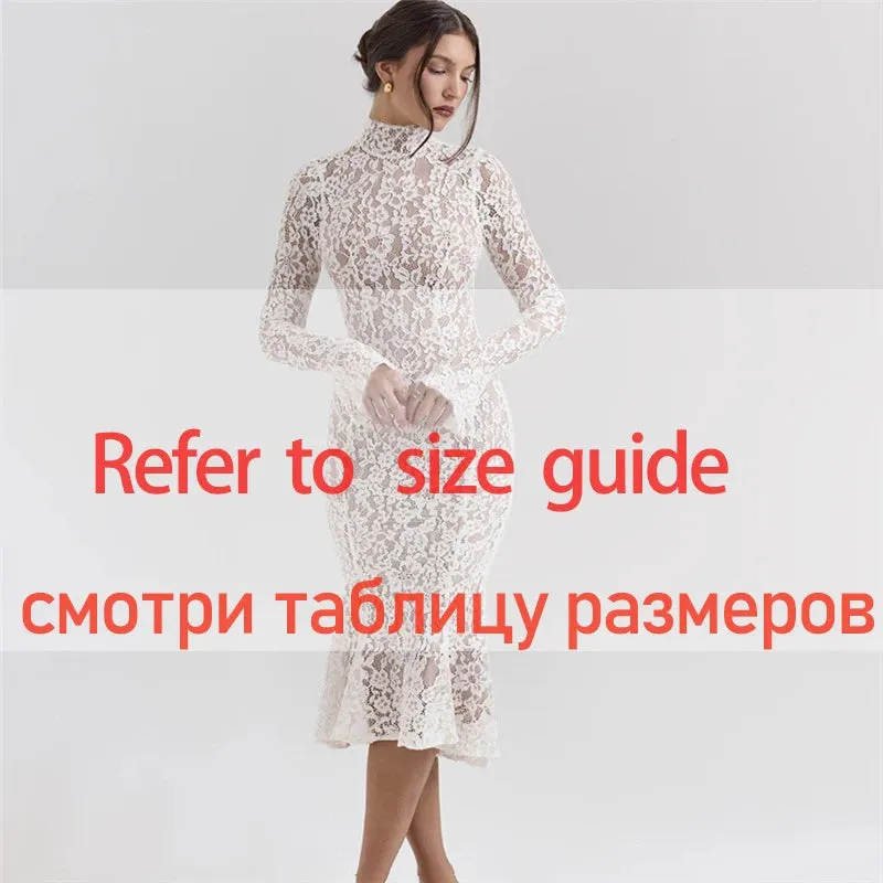 Flytonn Autumn Long Sleeve Dress White Elegant Lace Dress 2025 New Arrivals Stand Collar Slim Birthday Party Dresses Women-nye outfits
