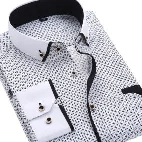 (Free Shipping) Men Slim Fit Casual Long Sleeved Printed Shirt