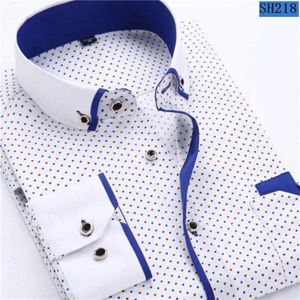 (Free Shipping) Men Slim Fit Casual Long Sleeved Printed Shirt