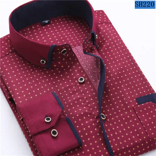 (Free Shipping) Men Slim Fit Casual Long Sleeved Printed Shirt