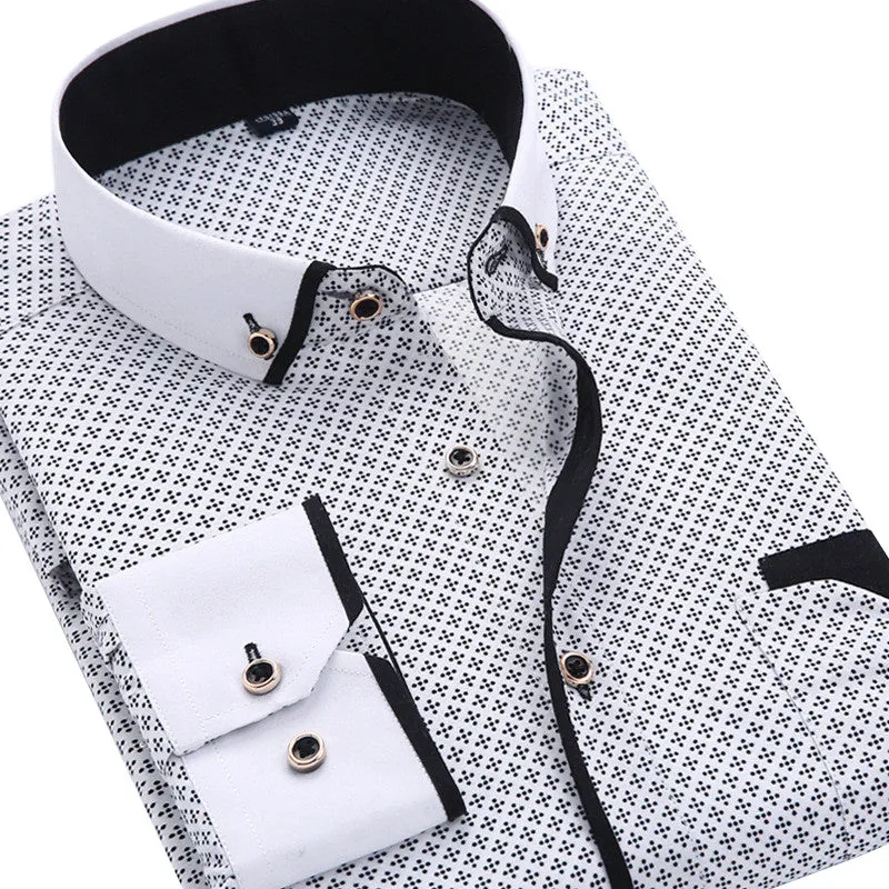 (Free Shipping) Men Slim Fit Casual Long Sleeved Printed Shirt