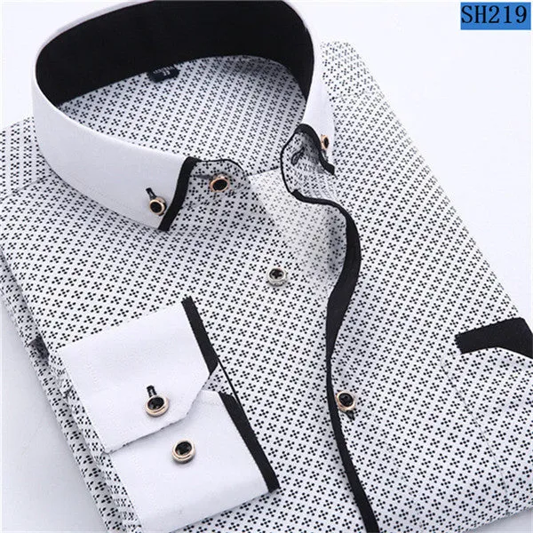 (Free Shipping) Men Slim Fit Casual Long Sleeved Printed Shirt