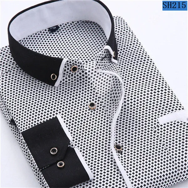 (Free Shipping) Men Slim Fit Casual Long Sleeved Printed Shirt