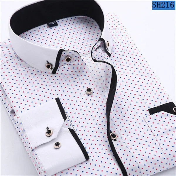 (Free Shipping) Men Slim Fit Casual Long Sleeved Printed Shirt