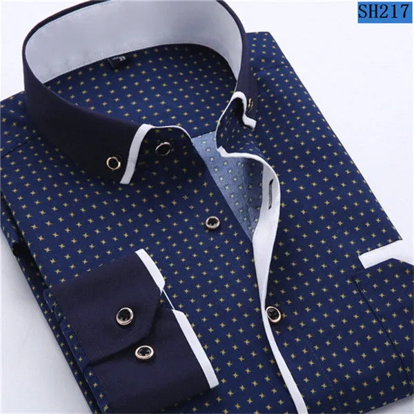 (Free Shipping) Men Slim Fit Casual Long Sleeved Printed Shirt