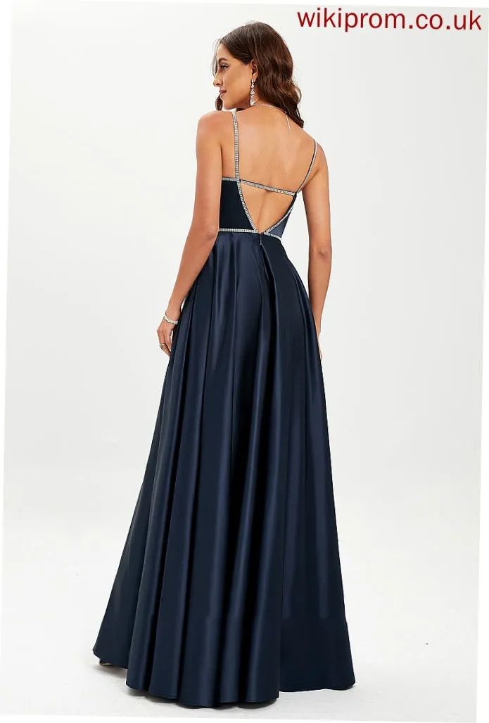 Frida Beading With Ball-Gown/Princess Sequins Prom Dresses Floor-Length V-neck Satin