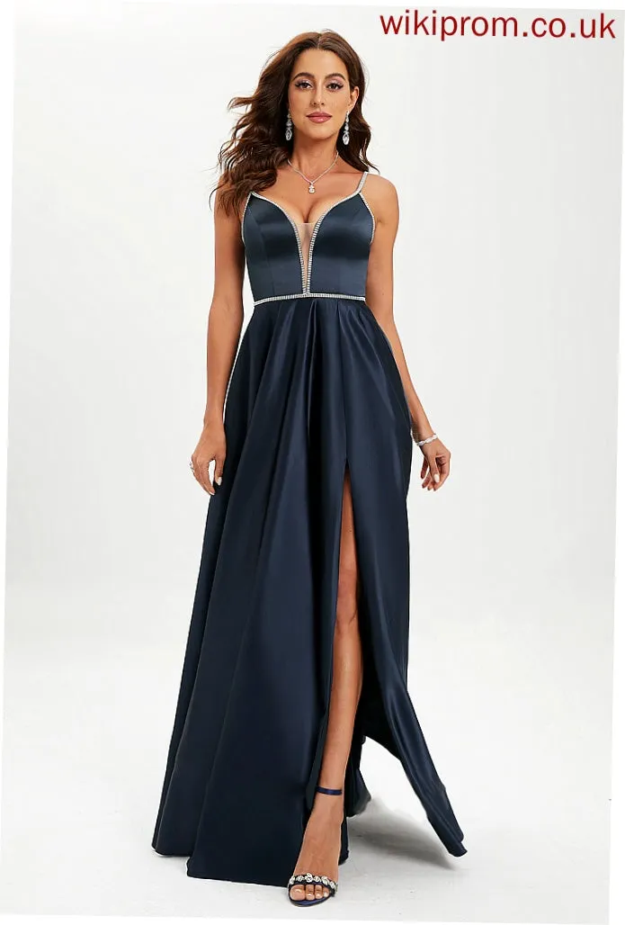 Frida Beading With Ball-Gown/Princess Sequins Prom Dresses Floor-Length V-neck Satin