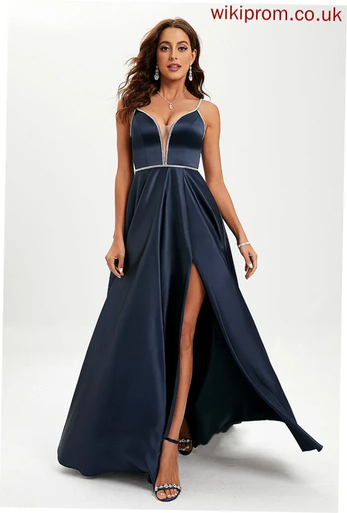 Frida Beading With Ball-Gown/Princess Sequins Prom Dresses Floor-Length V-neck Satin