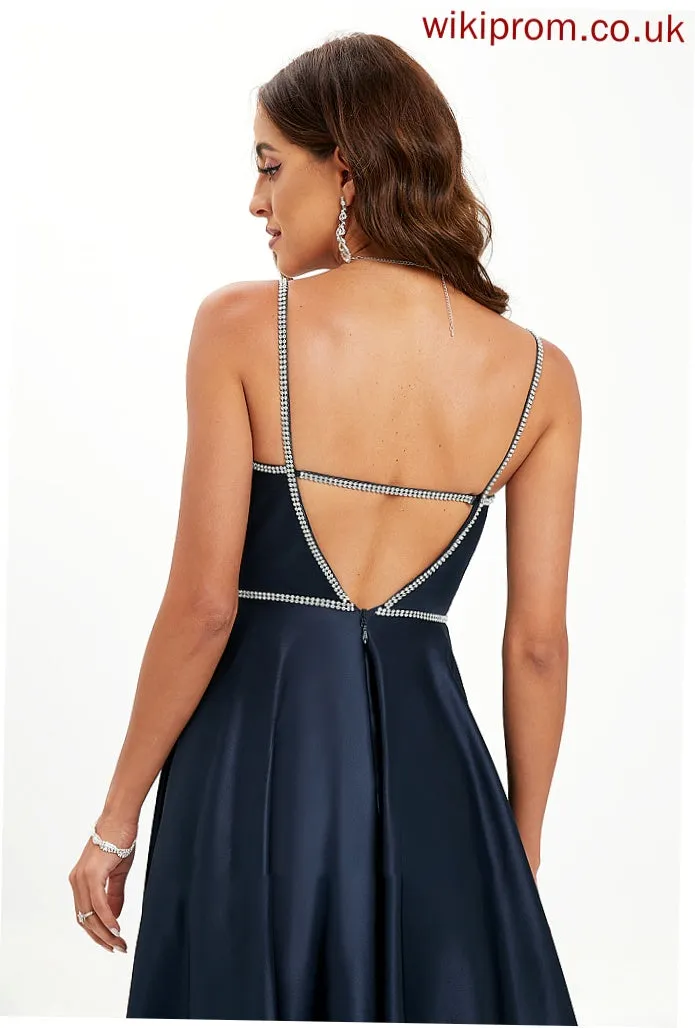Frida Beading With Ball-Gown/Princess Sequins Prom Dresses Floor-Length V-neck Satin