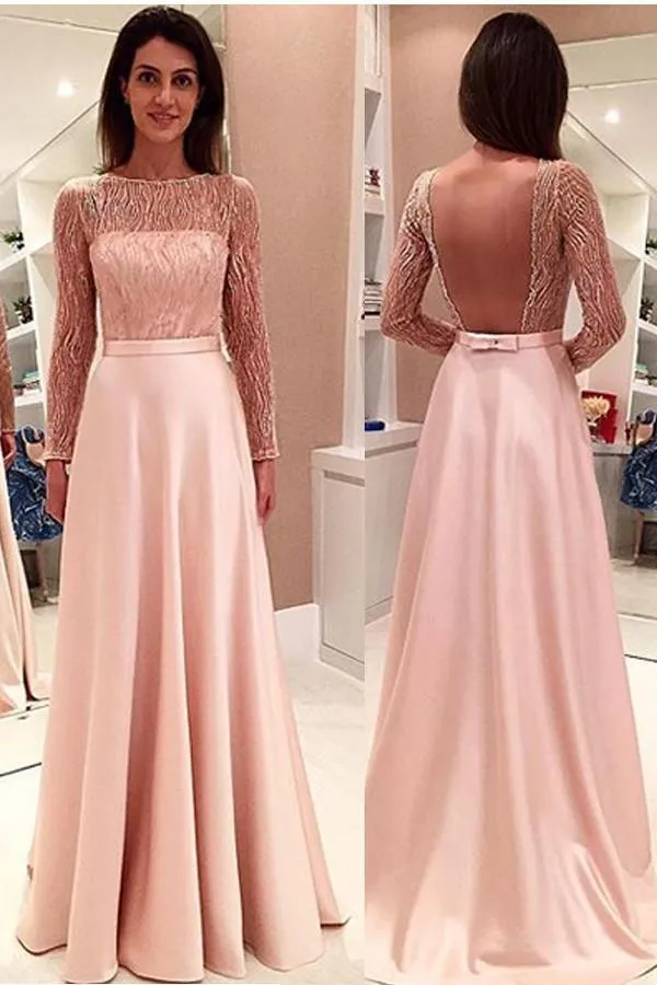 Glamorous Long Sleeves Open Back Prom Dresses Evening Dresses PG334