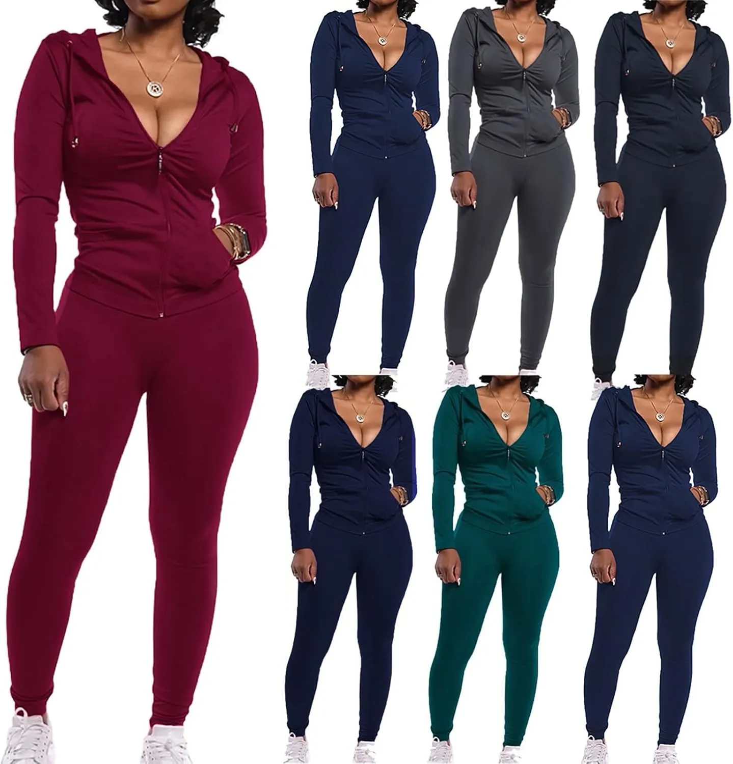 GOKKILRW Womens Casual 2 Piece Outfits Long Sleeve Zip Up Hoodies Jackets Skinny Sweatpants Running Jogging Sport Sweatsuits