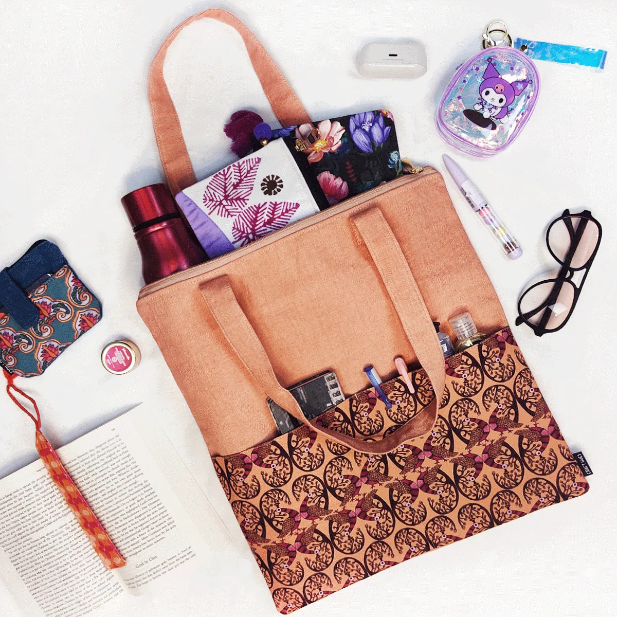 Gond Tote Bag- Peach Peacock