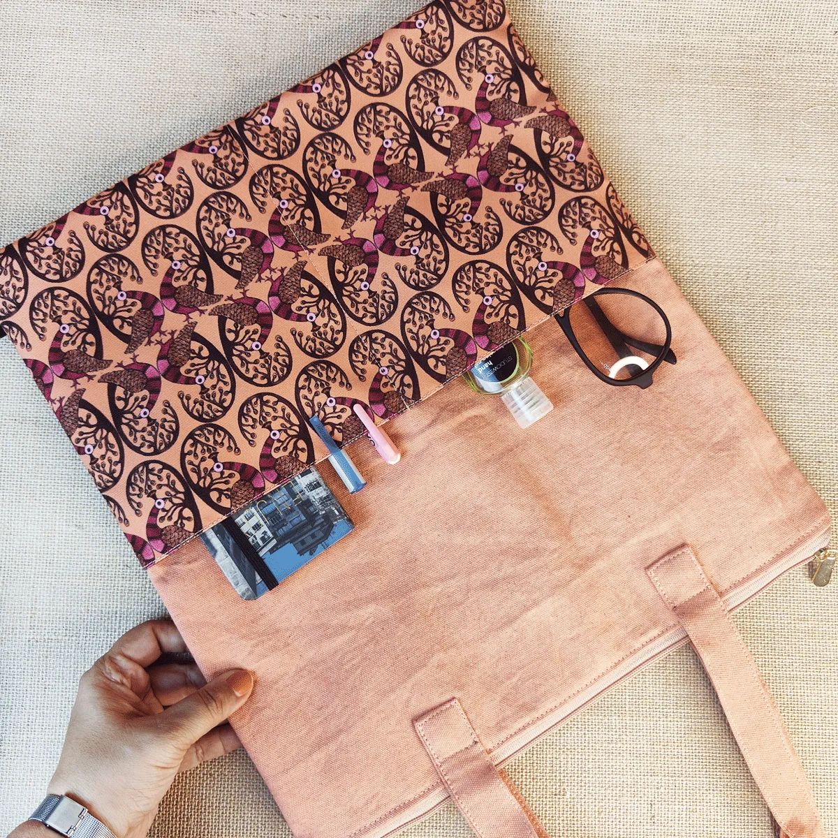 Gond Tote Bag- Peach Peacock