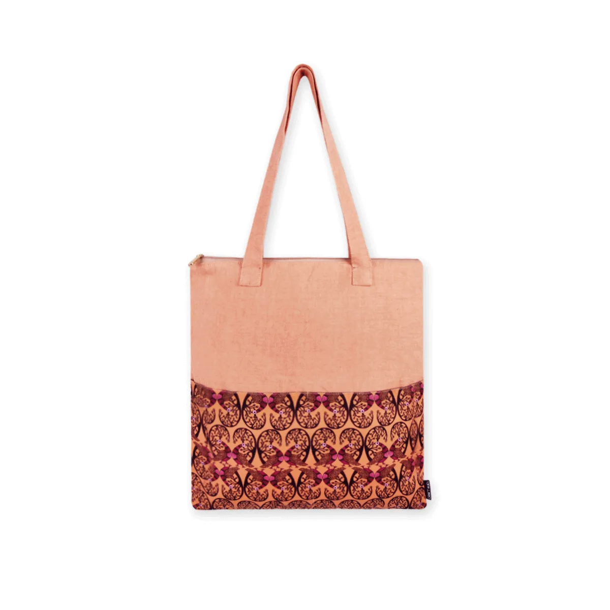 Gond Tote Bag- Peach Peacock
