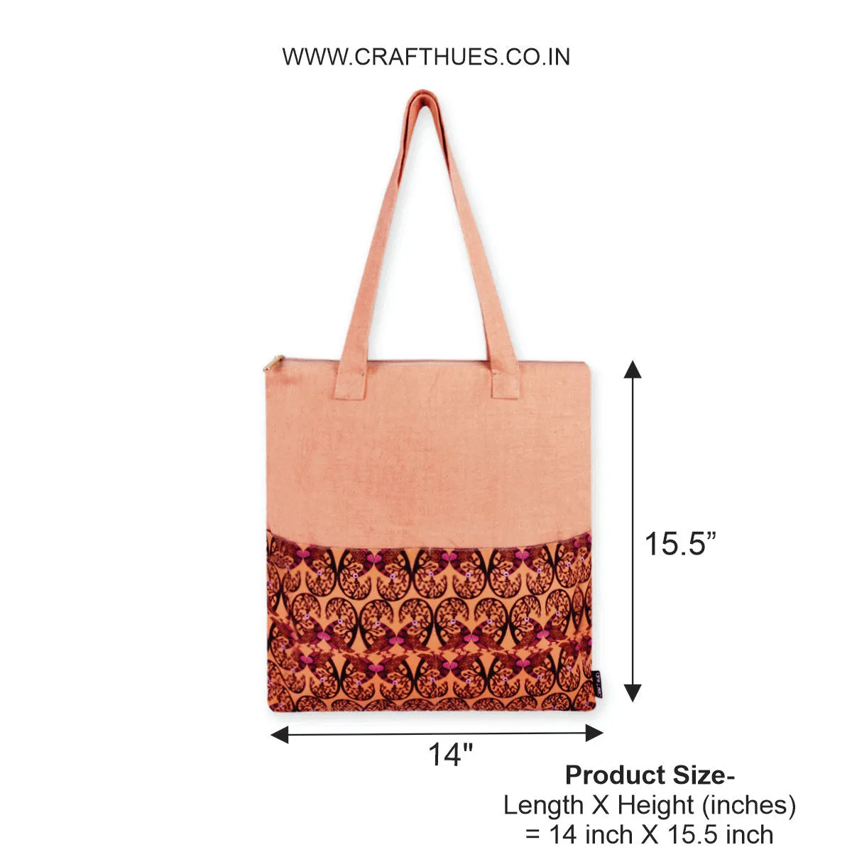 Gond Tote Bag- Peach Peacock