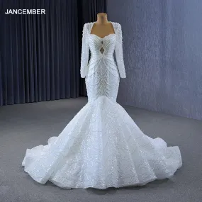 Gorgeous Elegant Beading Fishtail Scoop Full Sleeves Backless Wedding Gown