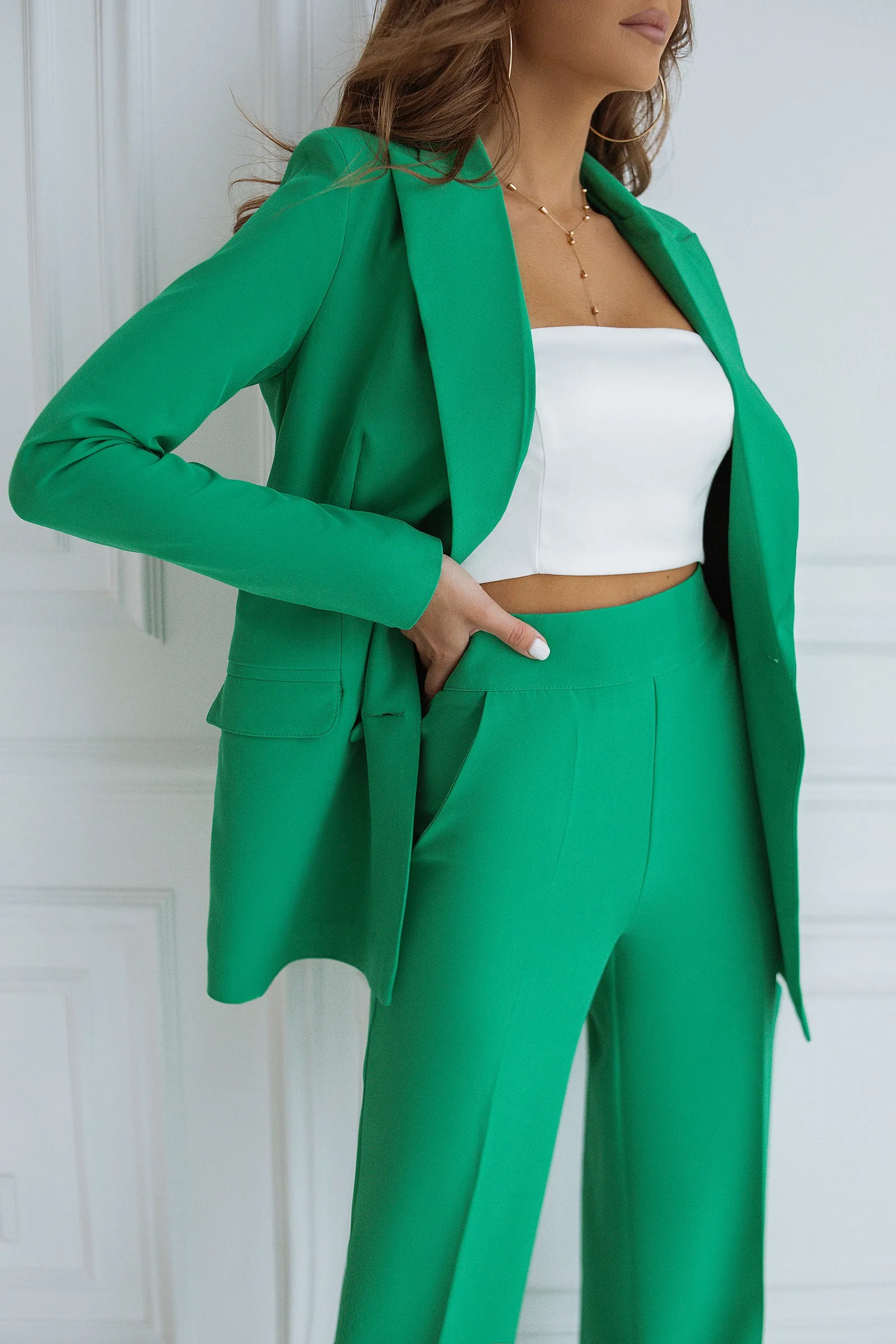 Green Belted Double Breasted Suit 2-Piece