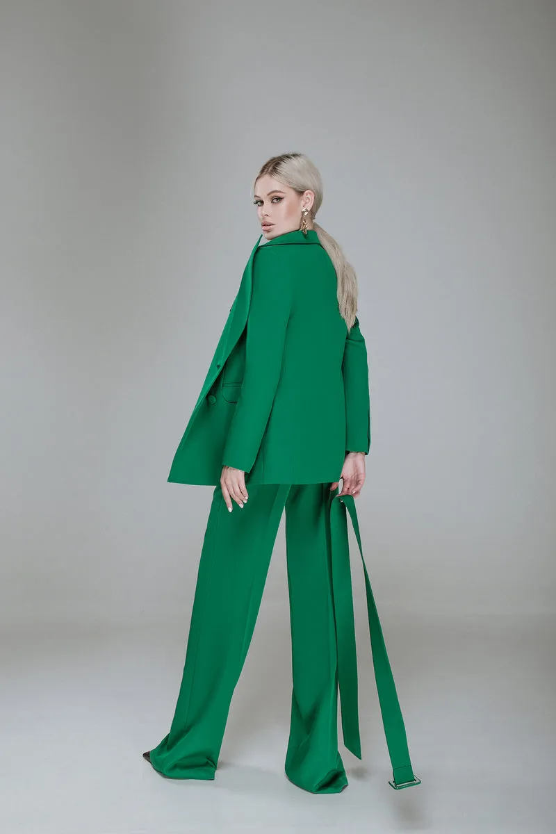 Green Belted Double Breasted Suit 2-Piece