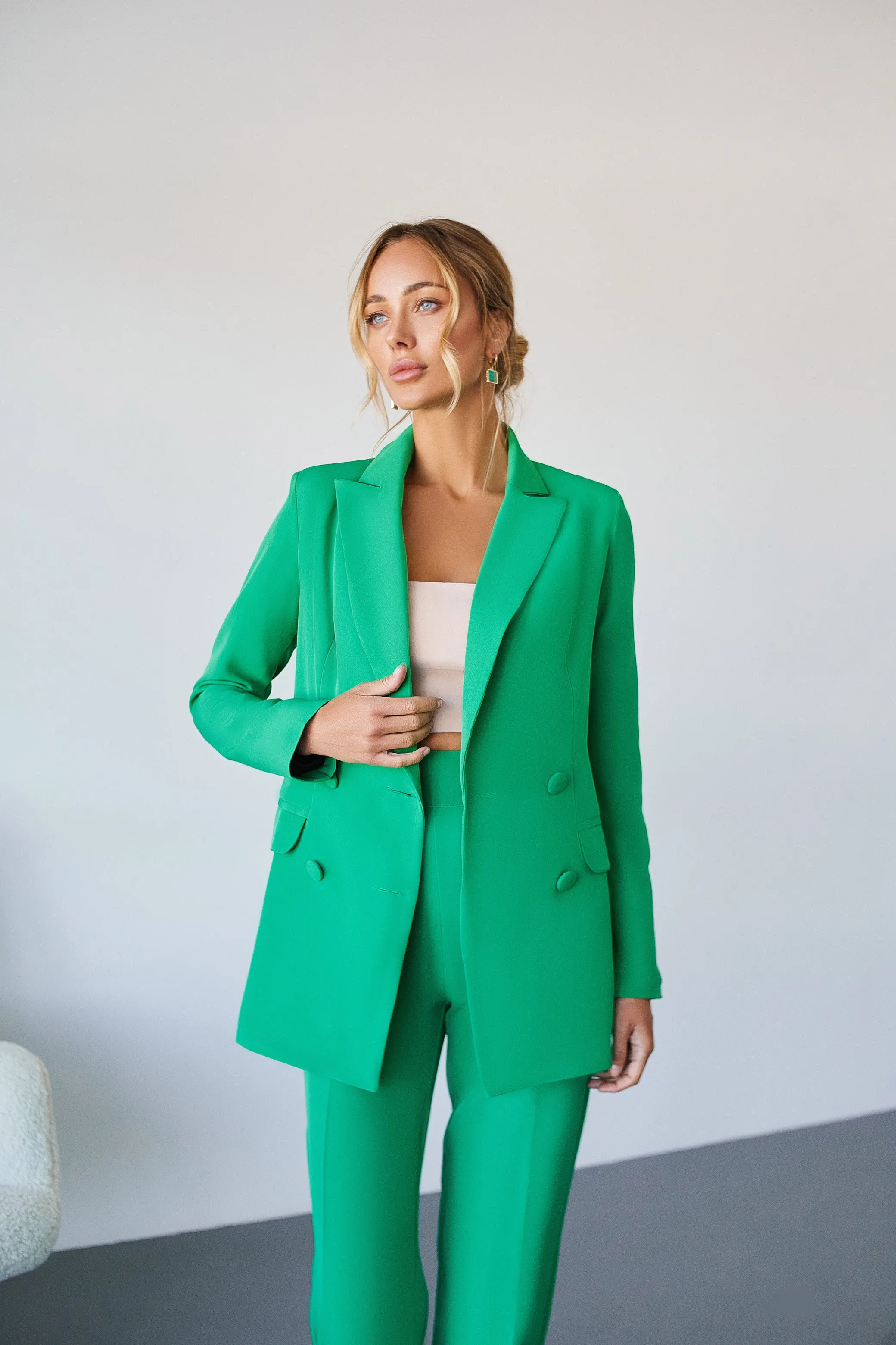 Green Belted Double Breasted Suit 2-Piece