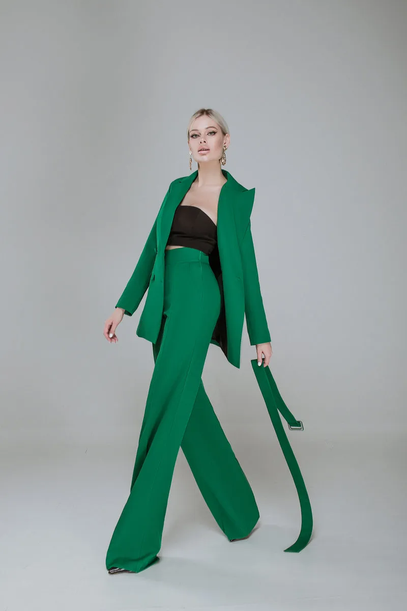Green Belted Double Breasted Suit 2-Piece