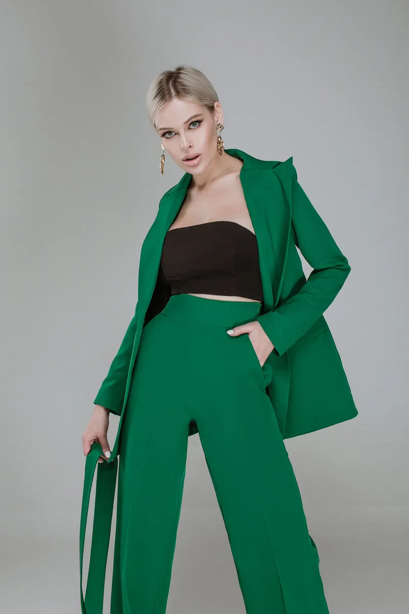 Green Belted Double Breasted Suit 2-Piece