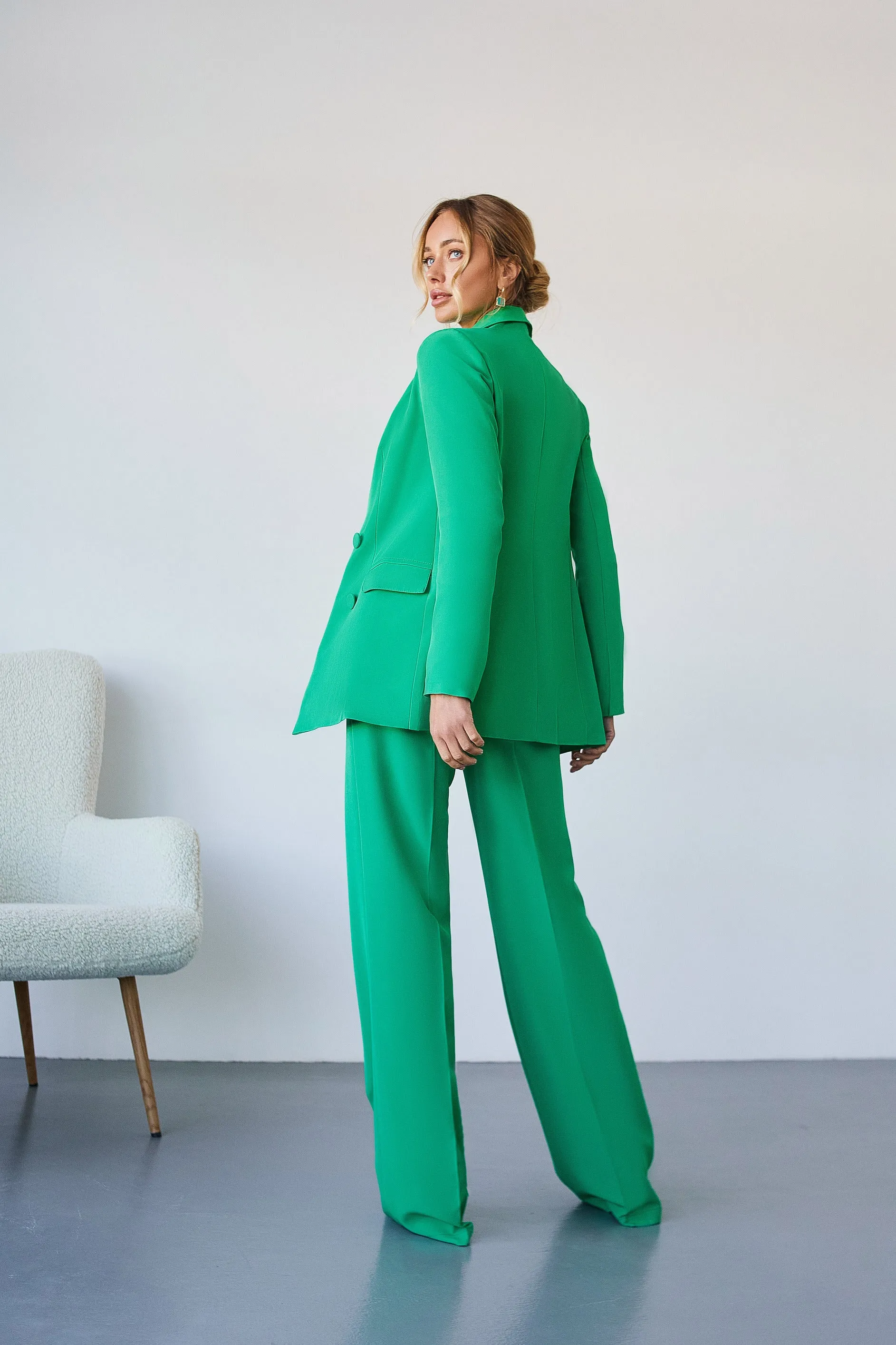 Green Belted Double Breasted Suit 2-Piece