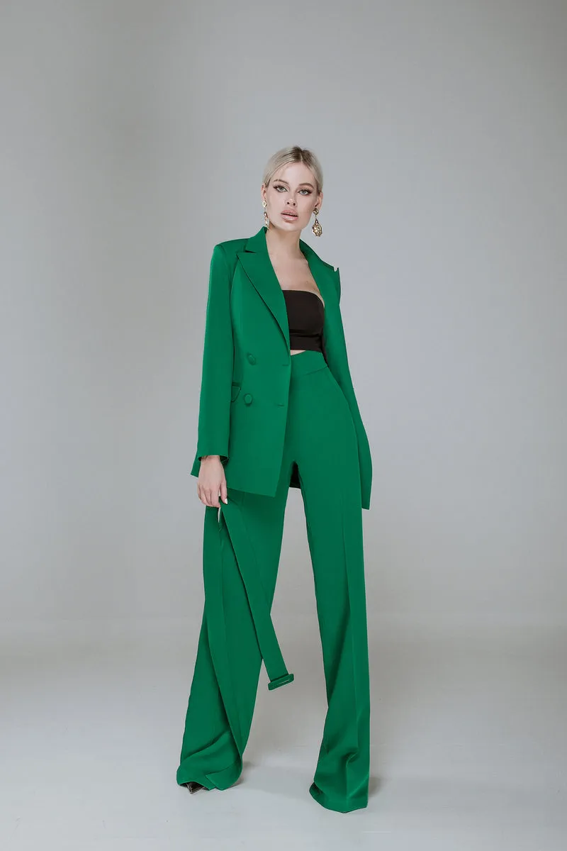 Green Belted Double Breasted Suit 2-Piece