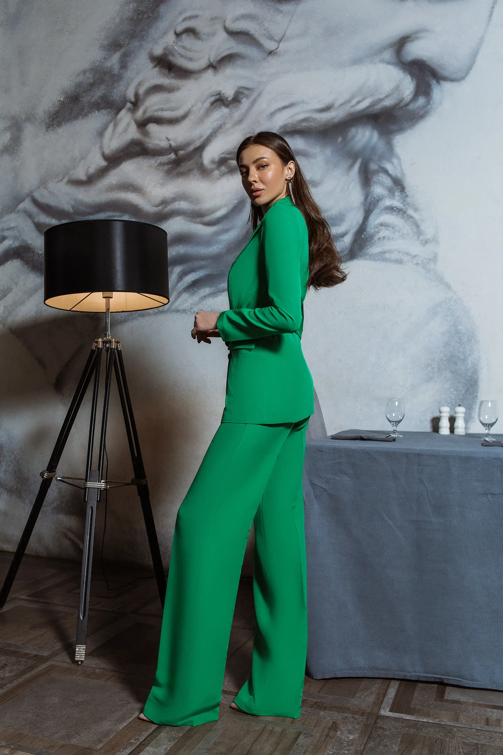 Green Belted Double Breasted Suit 2-Piece