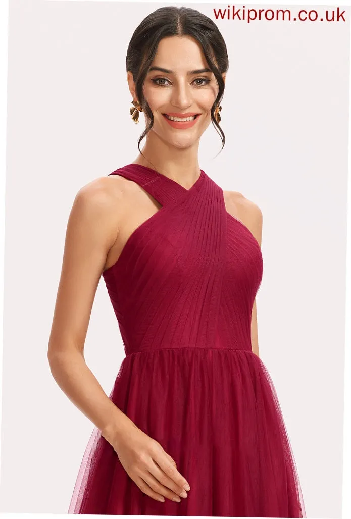 Halter A-Line Fabric Neckline Silhouette Length Floor-Length Ruffle Embellishment Alexus Bridesmaid Dresses