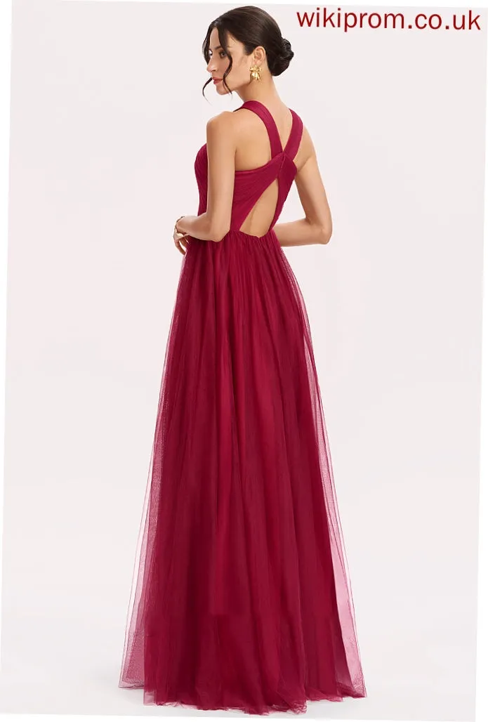 Halter A-Line Fabric Neckline Silhouette Length Floor-Length Ruffle Embellishment Alexus Bridesmaid Dresses