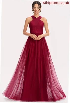 Halter A-Line Fabric Neckline Silhouette Length Floor-Length Ruffle Embellishment Alexus Bridesmaid Dresses