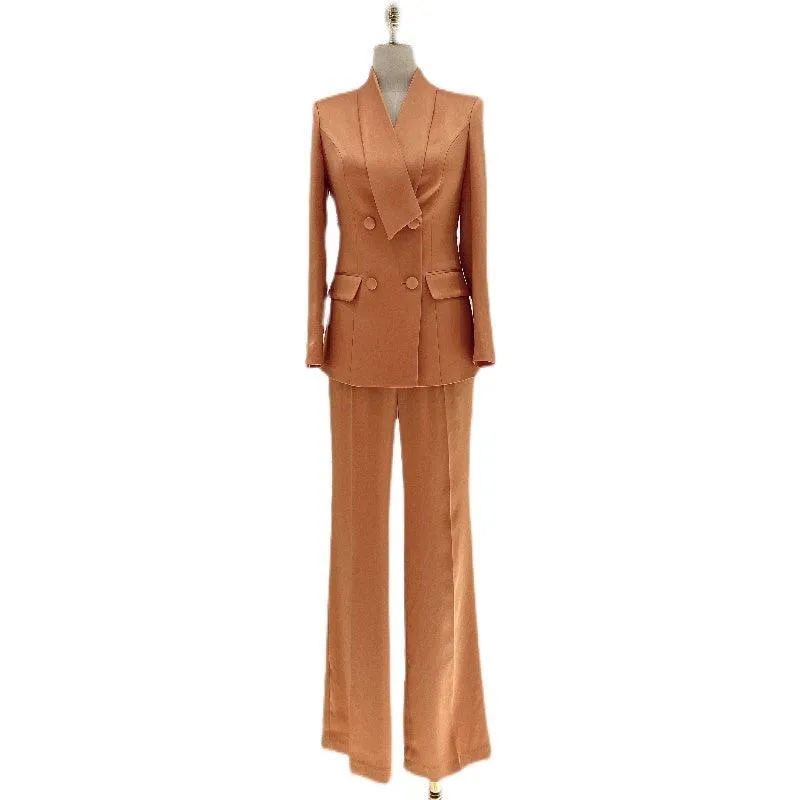 High-End fine Silk Satin Two-Piece Pant Suit