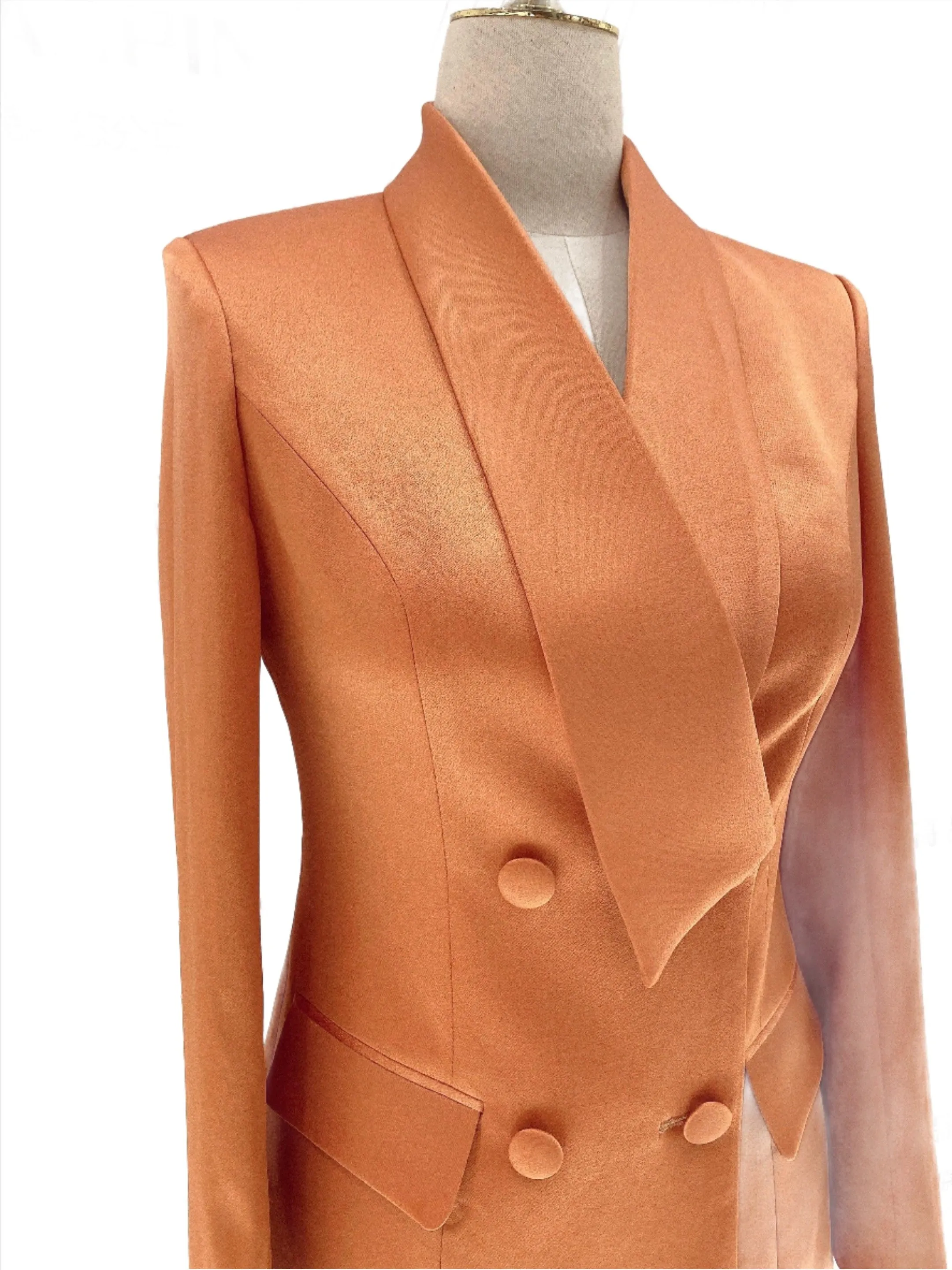High-End fine Silk Satin Two-Piece Pant Suit