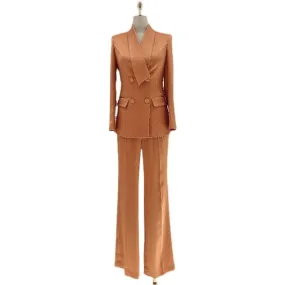 High-End fine Silk Satin Two-Piece Pant Suit