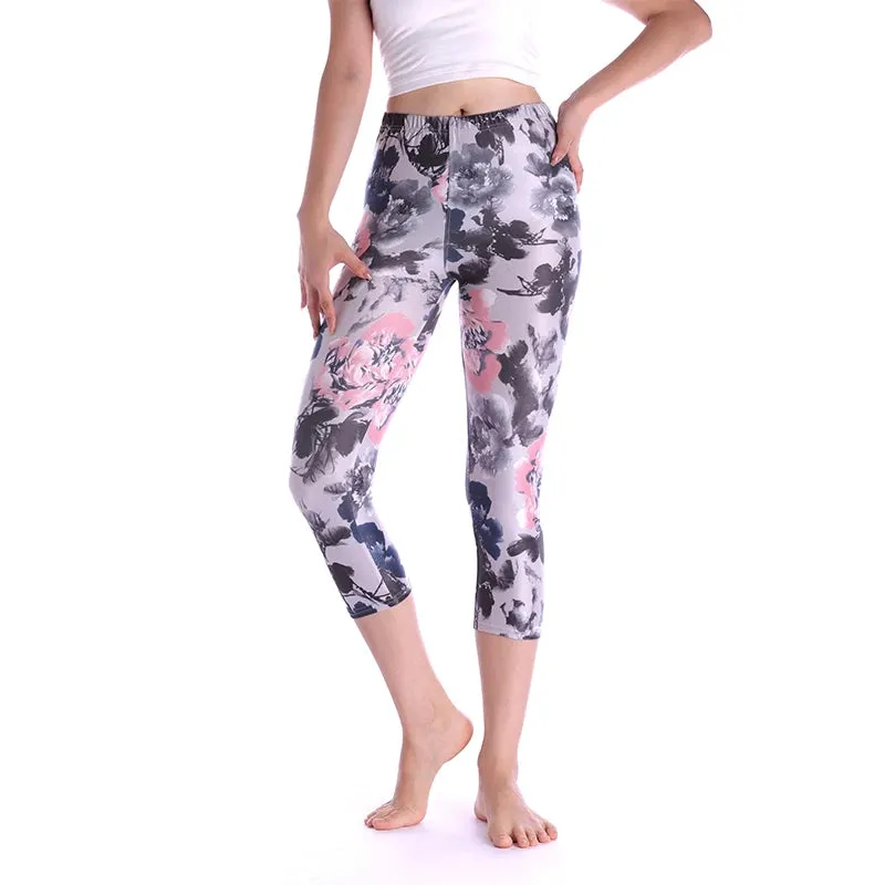 High Waisted Floral Fitness Leggings Women Capris Printing