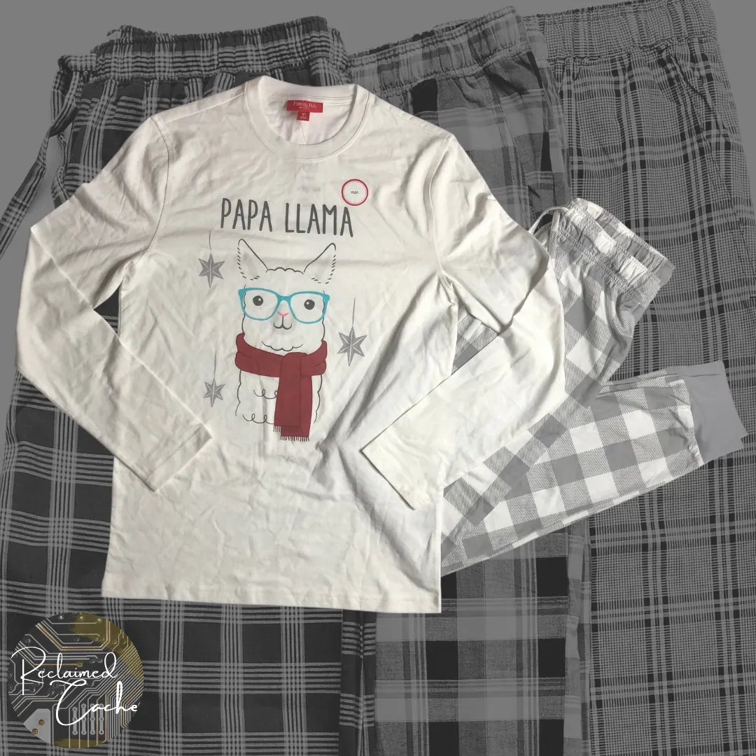 Holiday Family PJs White and Grey Buffalo Check 2 Piece Set - Size Small