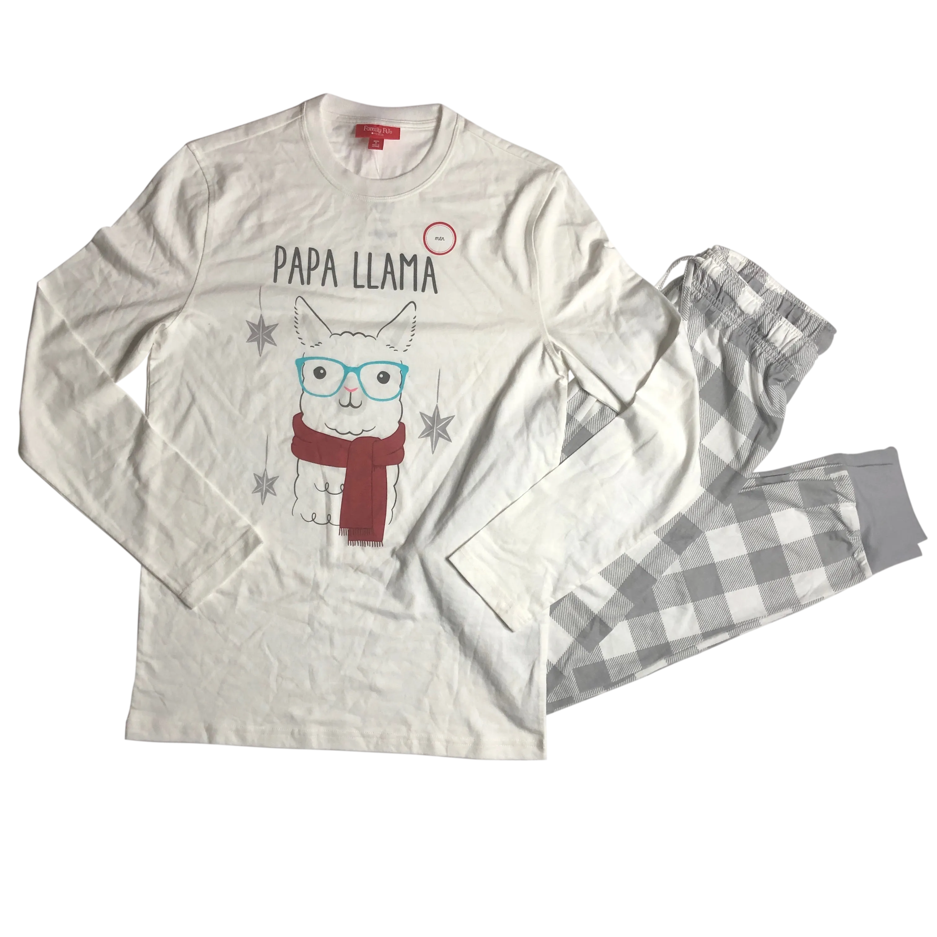 Holiday Family PJs White and Grey Buffalo Check 2 Piece Set - Size Small