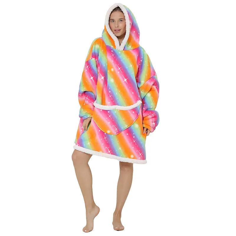Hoodies Blankets Fleece Warm Lazy Pajamas Home Wearable Blanket