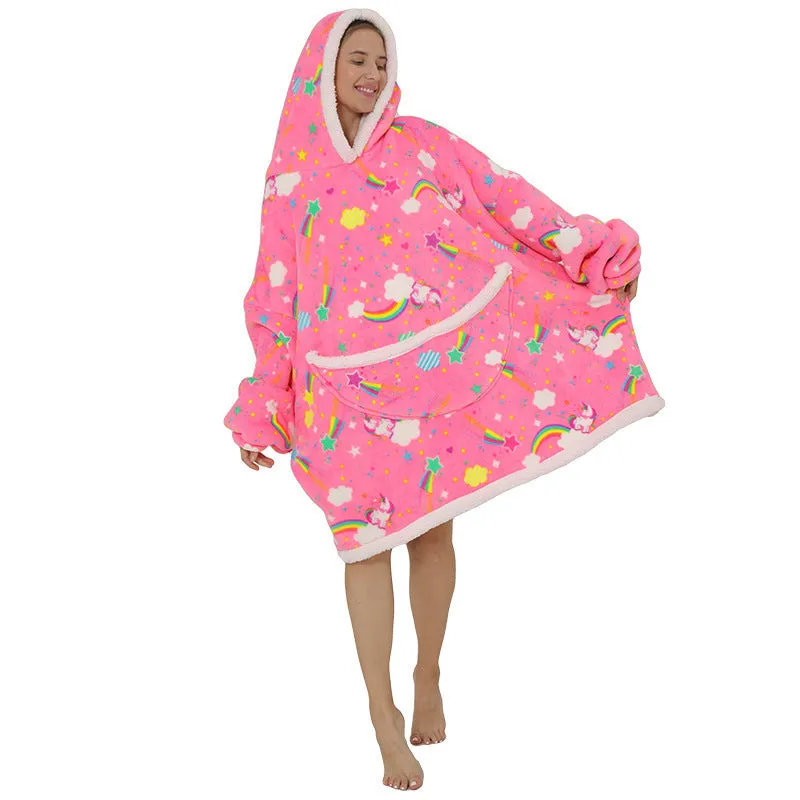 Hoodies Blankets Fleece Warm Lazy Pajamas Home Wearable Blanket